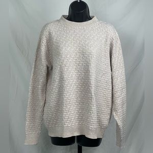 Mens Oatmeal Oscar de la Renta Pullover Cotton Sweater Size Small
